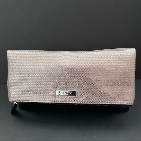 Shiseido gold strips vegan leather cosmetic bag/clutch - Picture 2 of 6